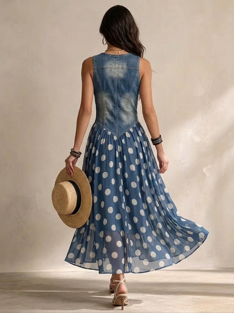 Brenda | Vestido Elegante con Falda de gasa con Lunares