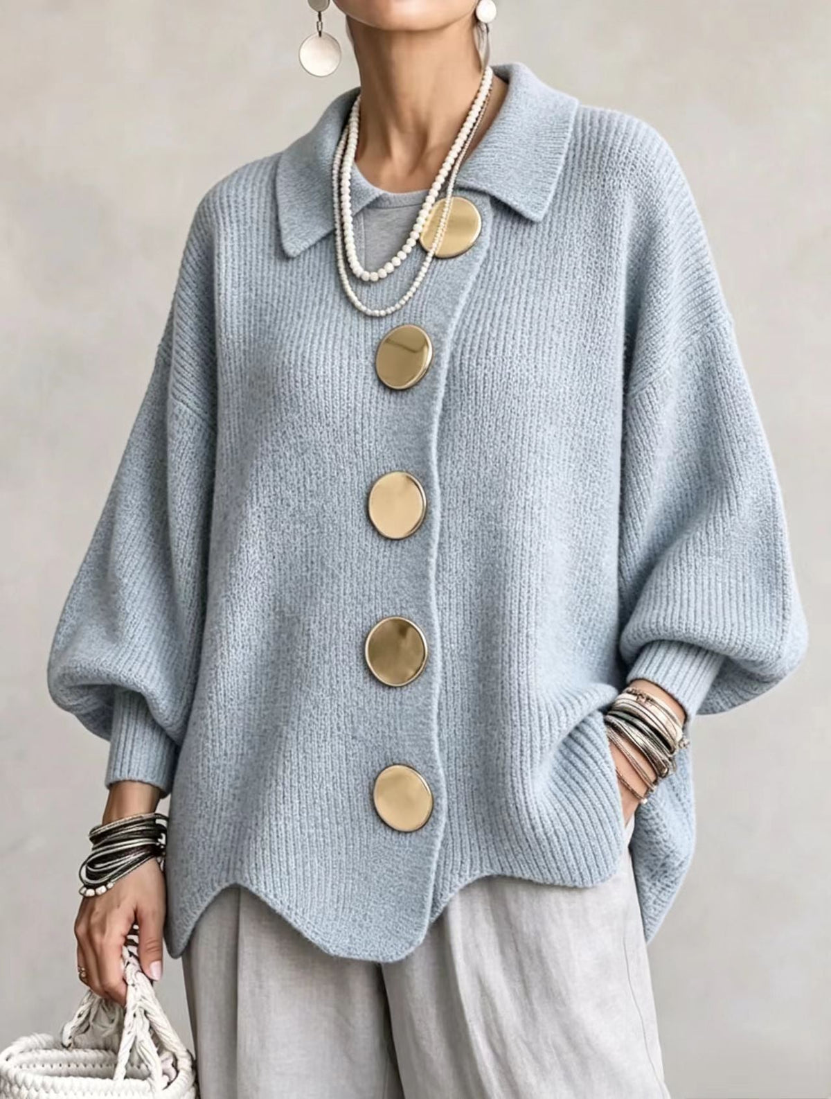 Dora | Cardigan Oversized con Botones Metalicos