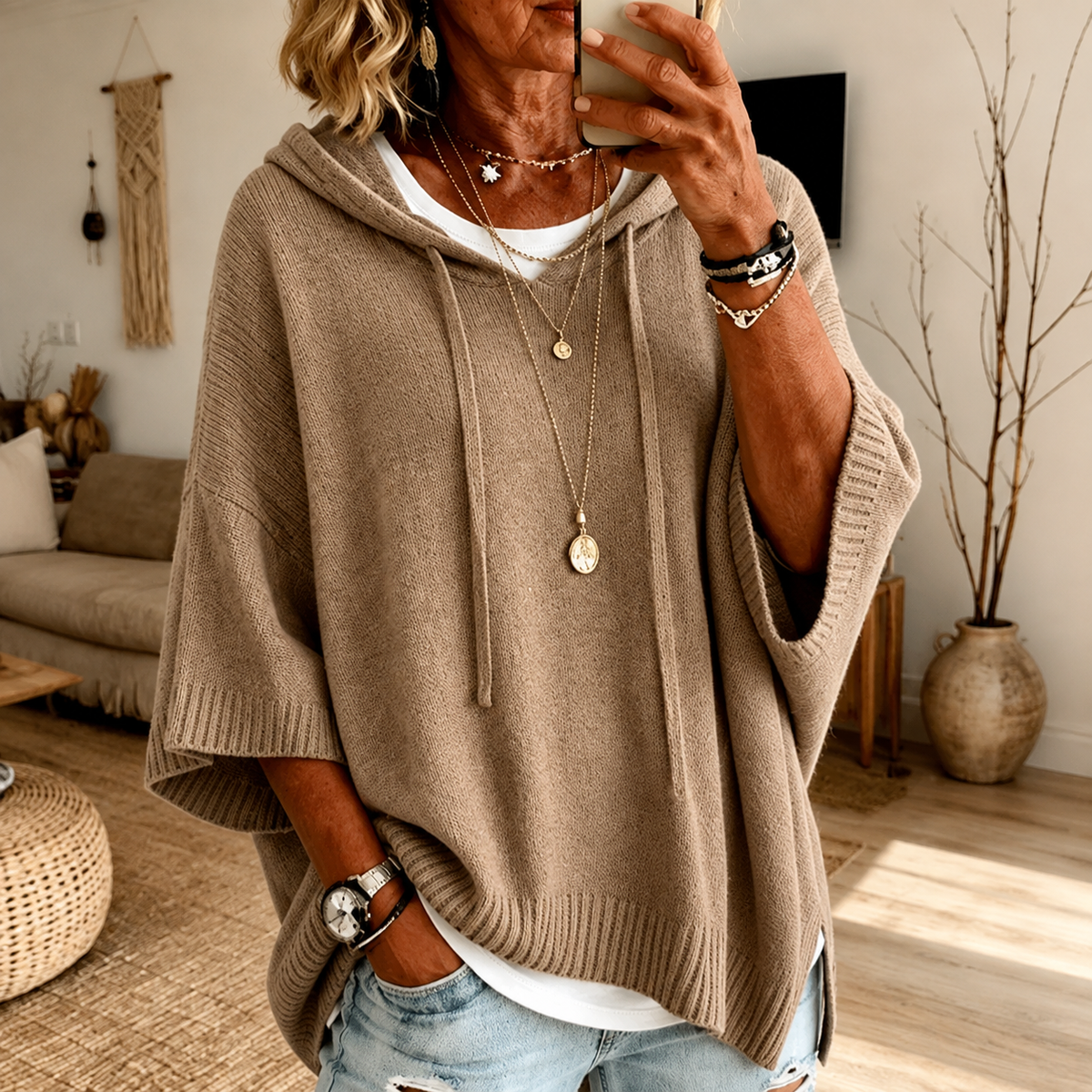Manon | Jersey poncho topo con capucha