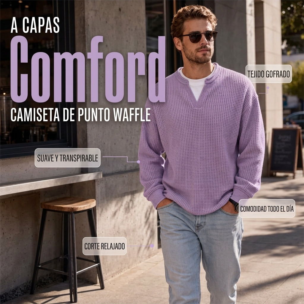Eloy | Jersey de punto waffle para hombre con cuello en V y efecto doble capa
