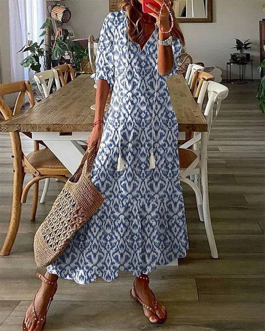 Eliora - Vestido largo bohemio con escote en V