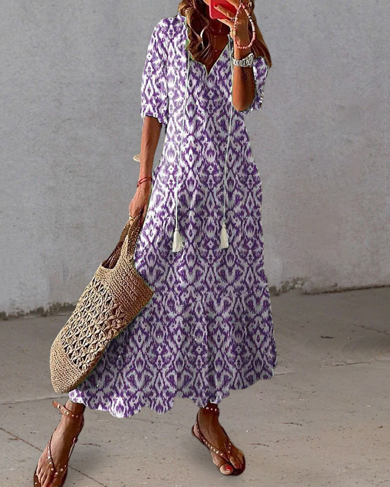 Eliora - Vestido largo bohemio con escote en V