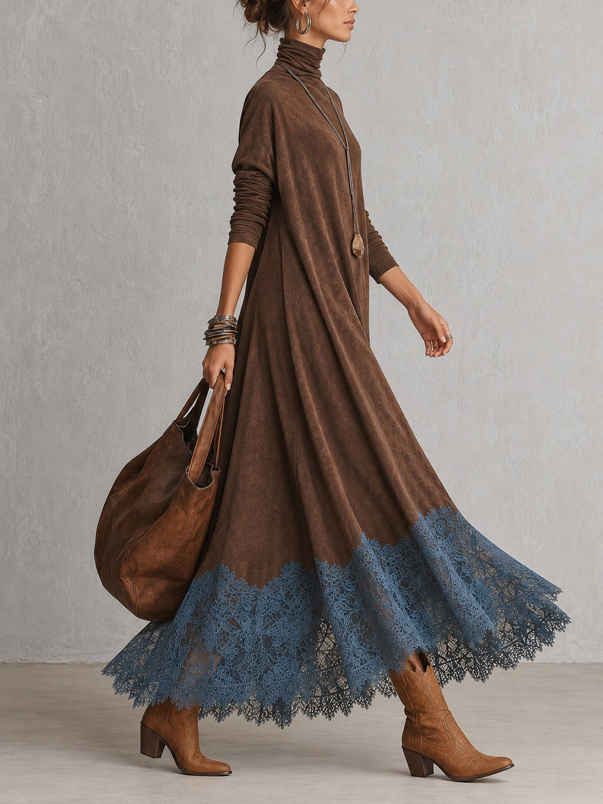 Antonella | Vestido Elegante de estilo vintage con efecto ante y bajo de encaje