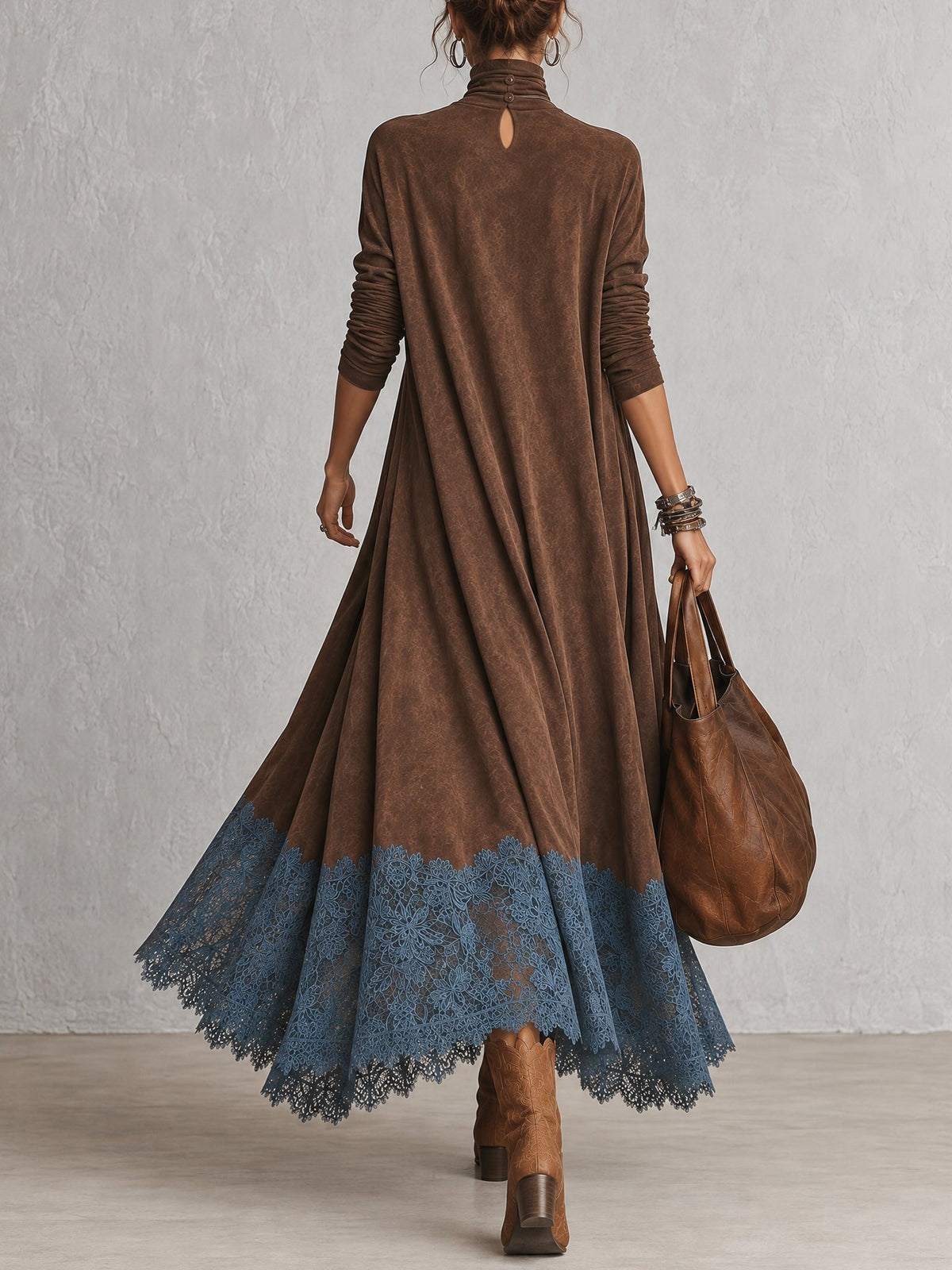 Antonella | Vestido Elegante de estilo vintage con efecto ante y bajo de encaje