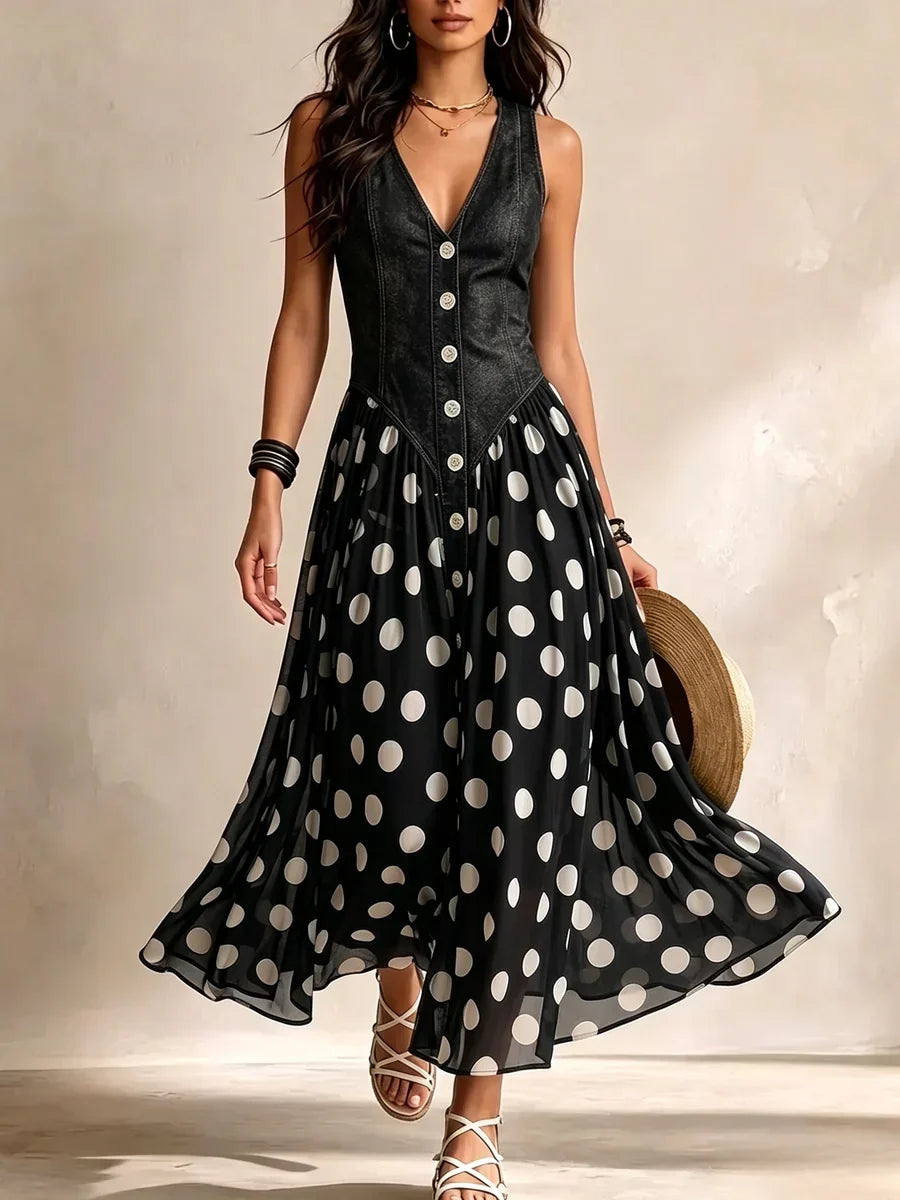 Brenda | Vestido Elegante con Falda de gasa con Lunares