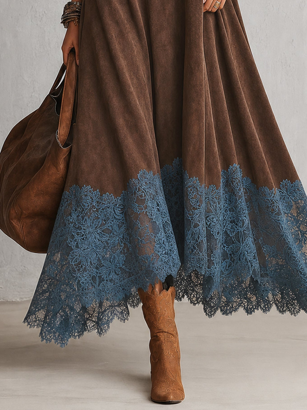 Antonella | Vestido Elegante de estilo vintage con efecto ante y bajo de encaje