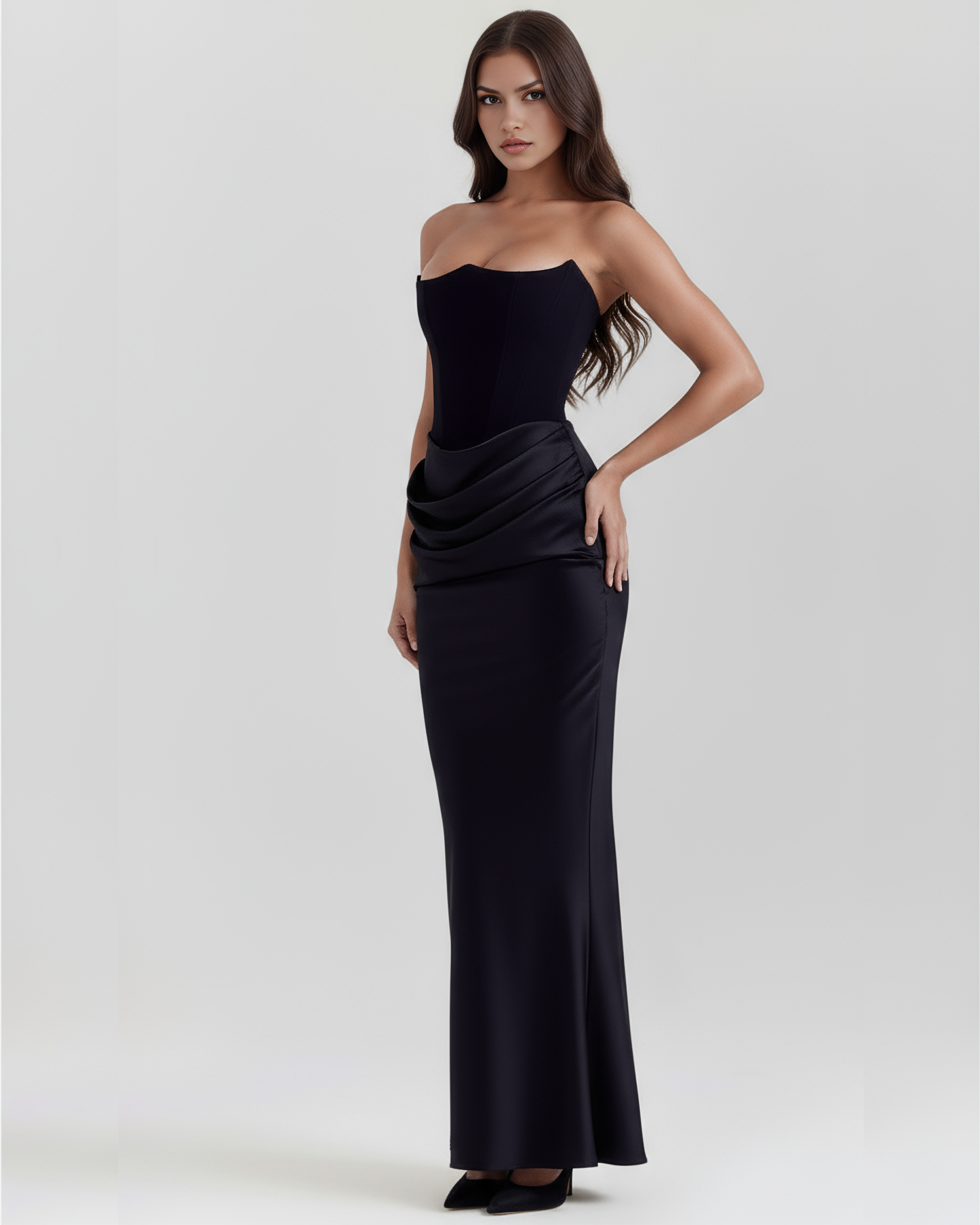 Rosalind | Vestido largo rojo con corsé moldeado sin tirantes