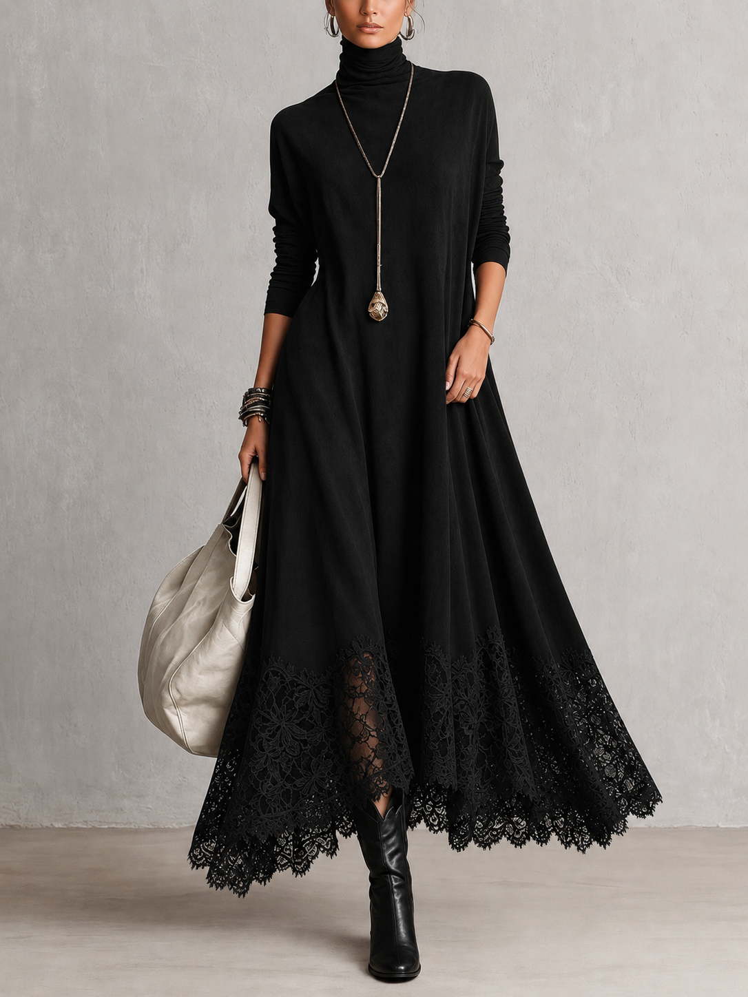 Antonella | Vestido Elegante de estilo vintage con efecto ante y bajo de encaje