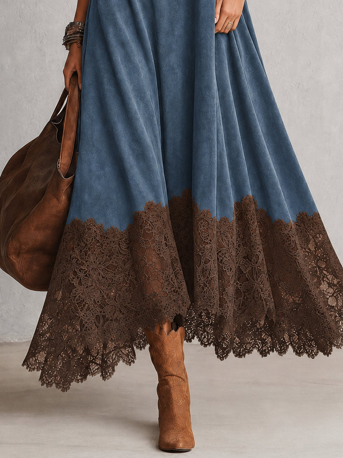 Antonella | Vestido Elegante de estilo vintage con efecto ante y bajo de encaje