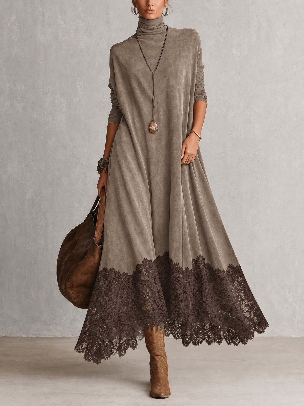 Antonella | Vestido Elegante de estilo vintage con efecto ante y bajo de encaje