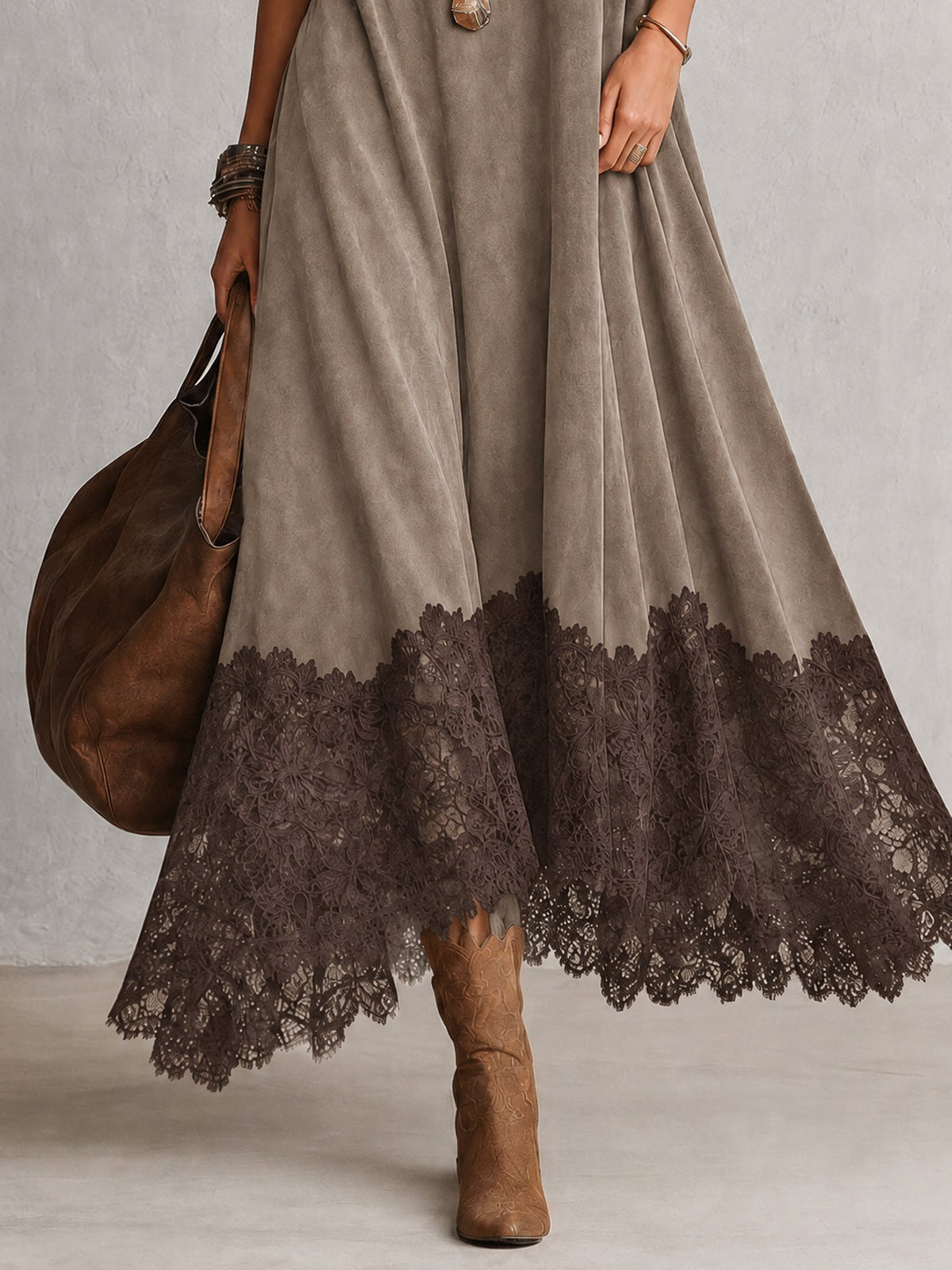 Antonella | Vestido Elegante de estilo vintage con efecto ante y bajo de encaje