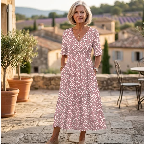 FLOR - VESTIDO MIDI DE LUNARES, ELEGANTE Y QUE FAVORECE LA BARRIGA
