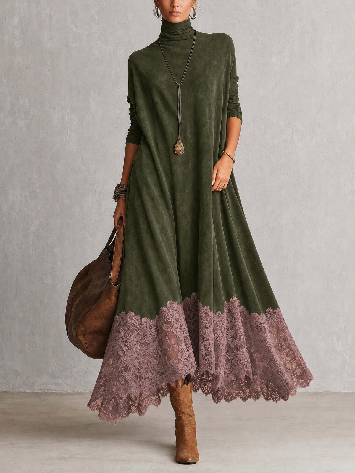 Antonella | Vestido Elegante de estilo vintage con efecto ante y bajo de encaje