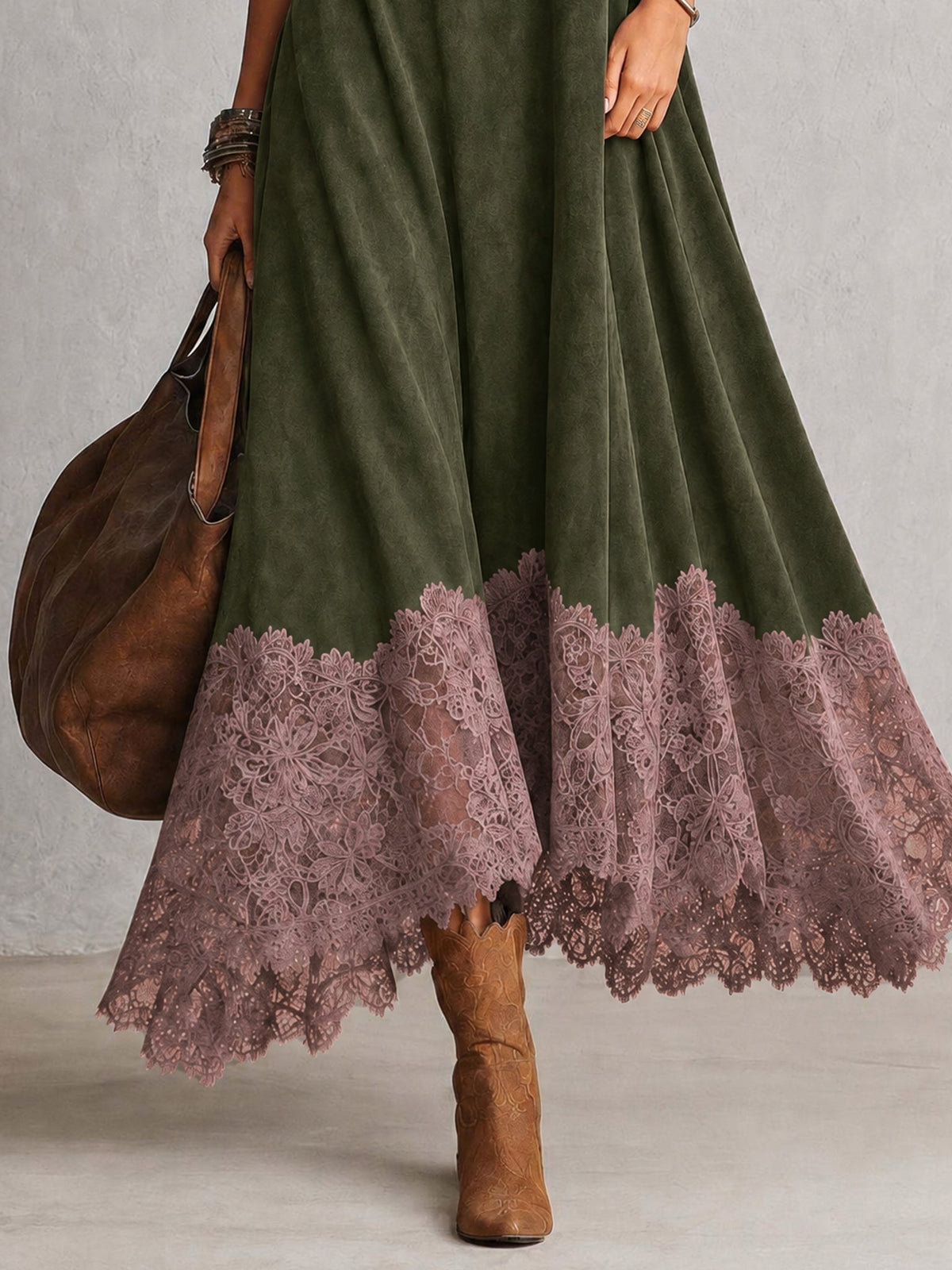 Antonella | Vestido Elegante de estilo vintage con efecto ante y bajo de encaje