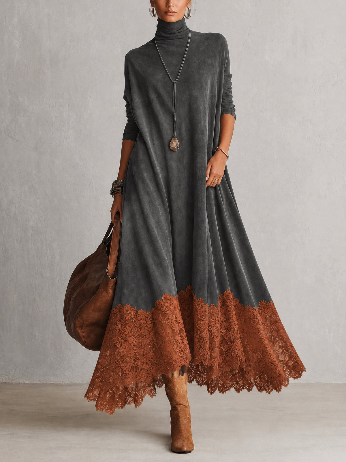 Antonella | Vestido Elegante de estilo vintage con efecto ante y bajo de encaje