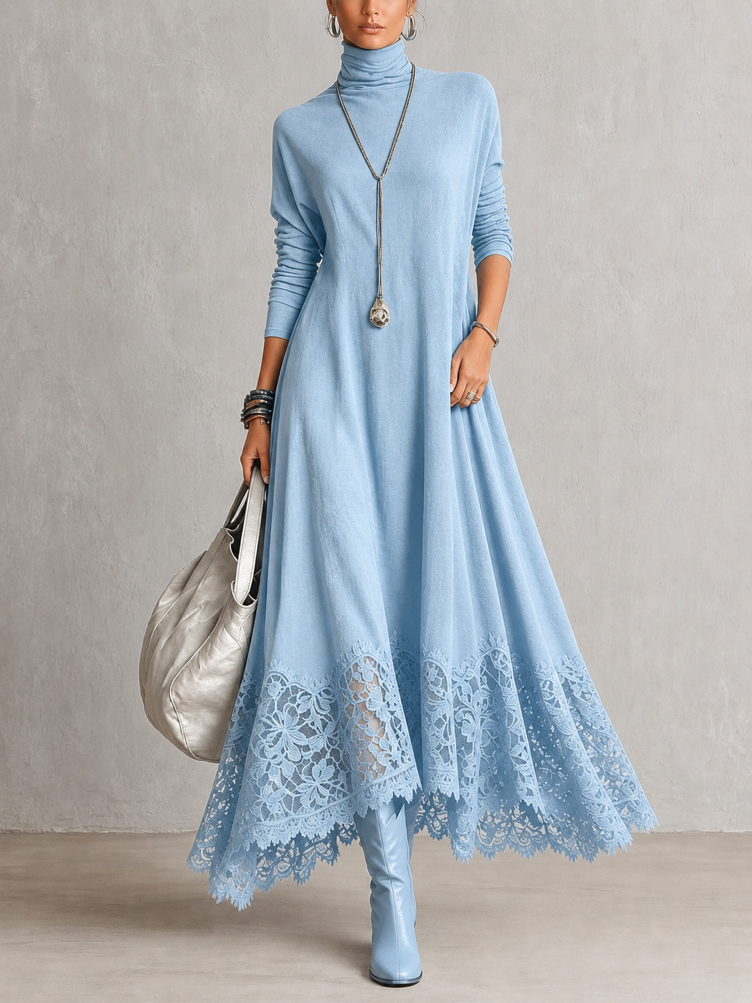 Antonella | Vestido Elegante de estilo vintage con efecto ante y bajo de encaje