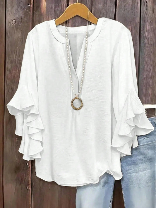 Trini | Blusa floral holgada con mangas con volantes que favorece los brazos y el vientre