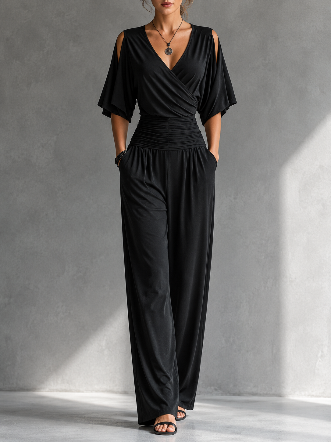 Alia |  Conjunto elegante con efecto cruzado y pernera ancha