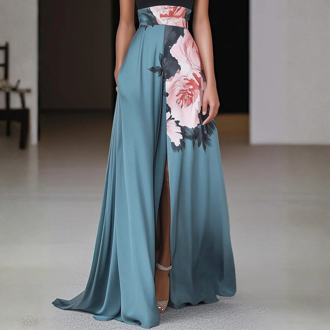 Isabella | Vestido Maxi Sin Mangas de Cuello Redondo Floral