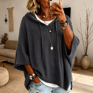 Camille | Jersey poncho gris marengo con capucha