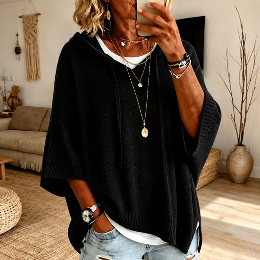Sophie | Jersey poncho negro con capucha