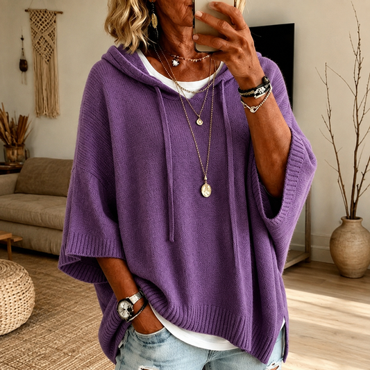 Elodie | Jersey poncho morado con capucha