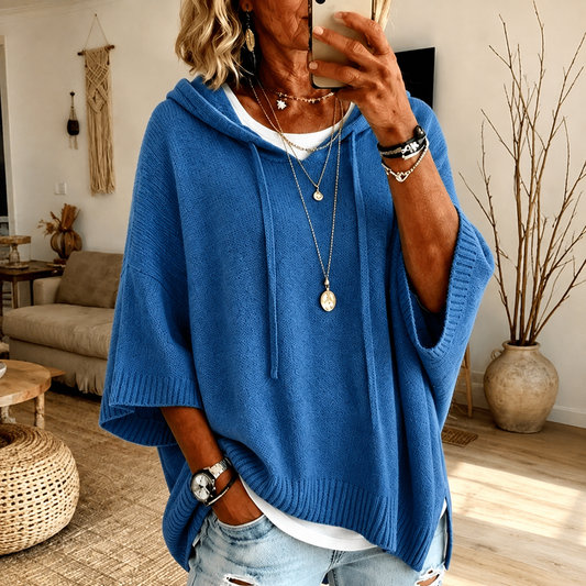 Amelie | Jersey poncho azul con capucha
