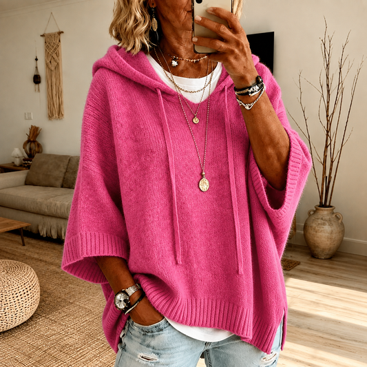 Chloe | Jersey poncho rosa con capucha