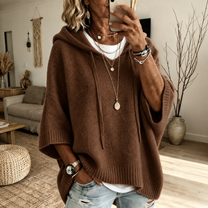 Louise | Jersey poncho marrón con capucha
