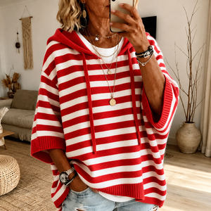 Charlotte | Jersey poncho rojo de rayas con capucha