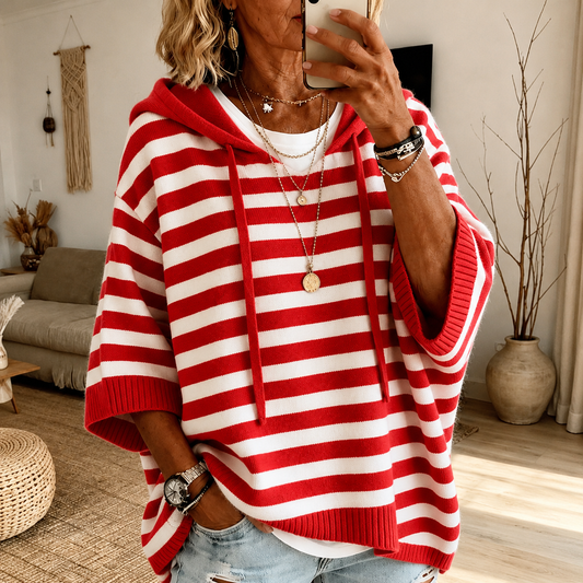 Charlotte | Jersey poncho rojo de rayas con capucha