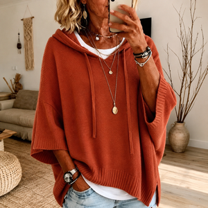 Oceane | Jersey poncho terracota con capucha