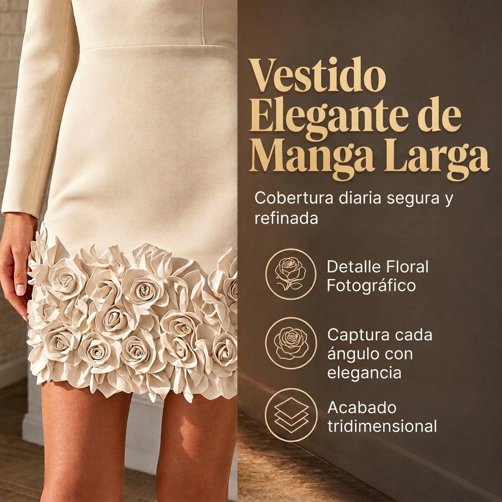Camelia | Vestido elegante con bajo floral en relieve y escote en V