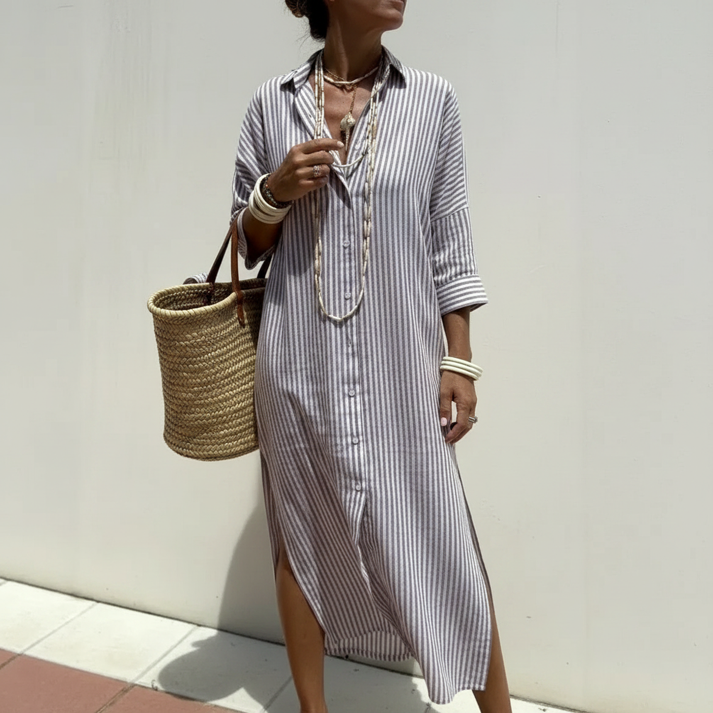 Bellavita | Vestido con rayas verticales y corte fluido