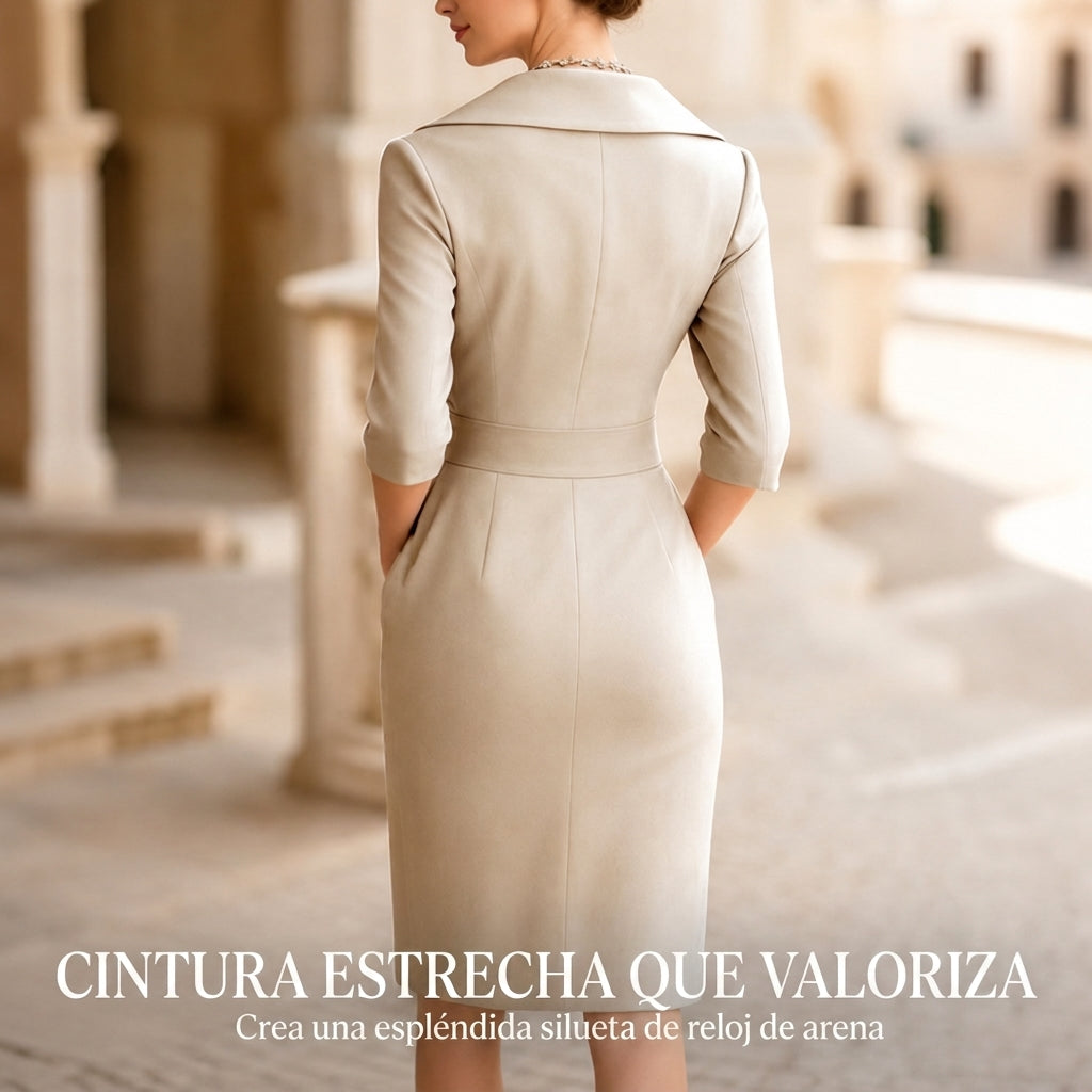 Seline | Elegante vestido de corte recto con cuello de solapa y bolsillos