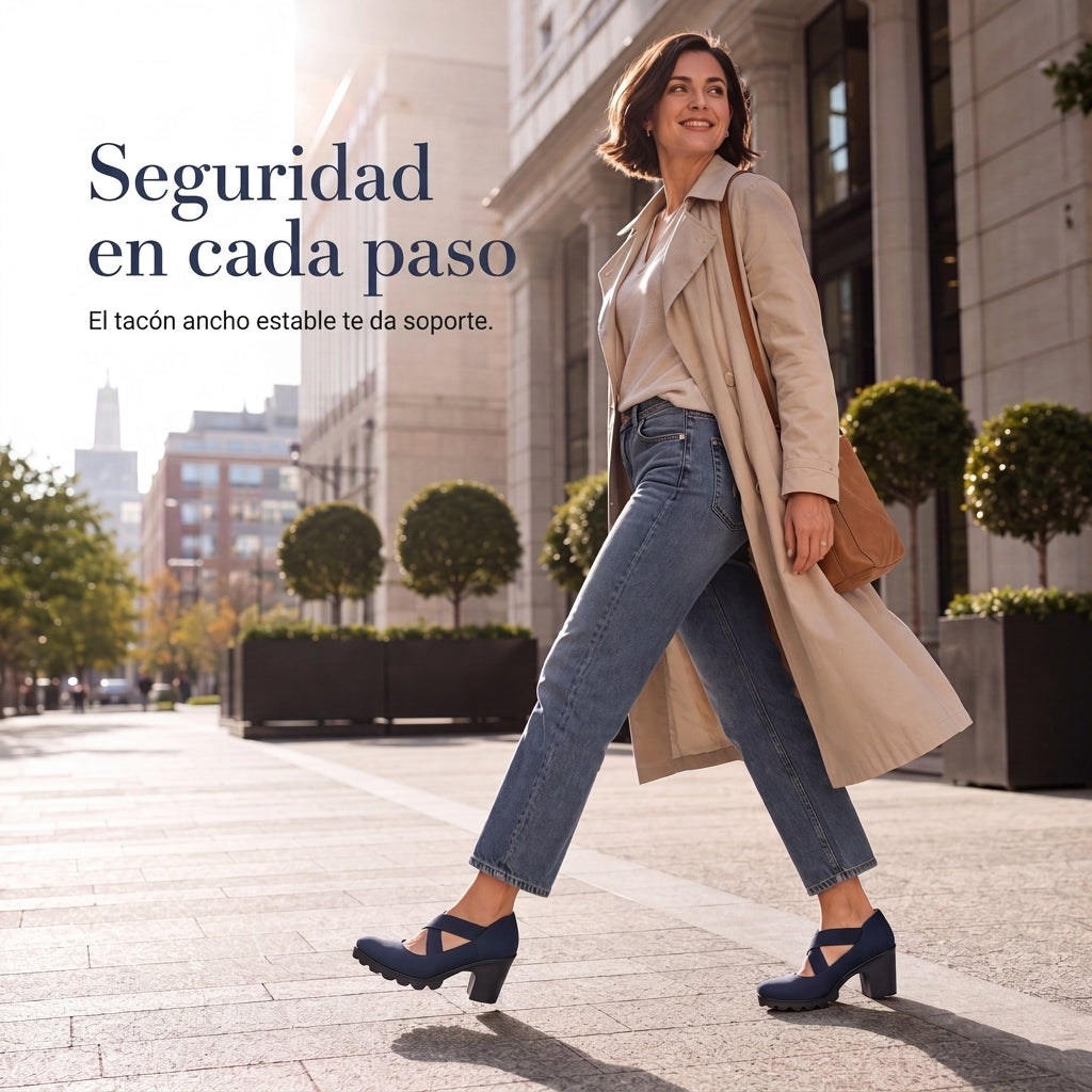 Lola | Zapatos para mujer con plataforma, puntera redonda, correa cruzada y tacón grueso
