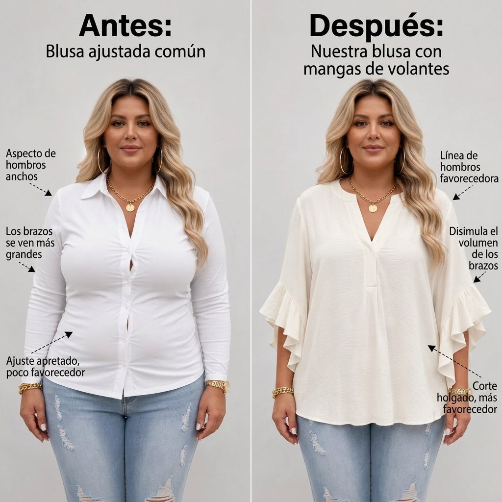 Trini | Blusa floral holgada con mangas con volantes que favorece los brazos y el vientre