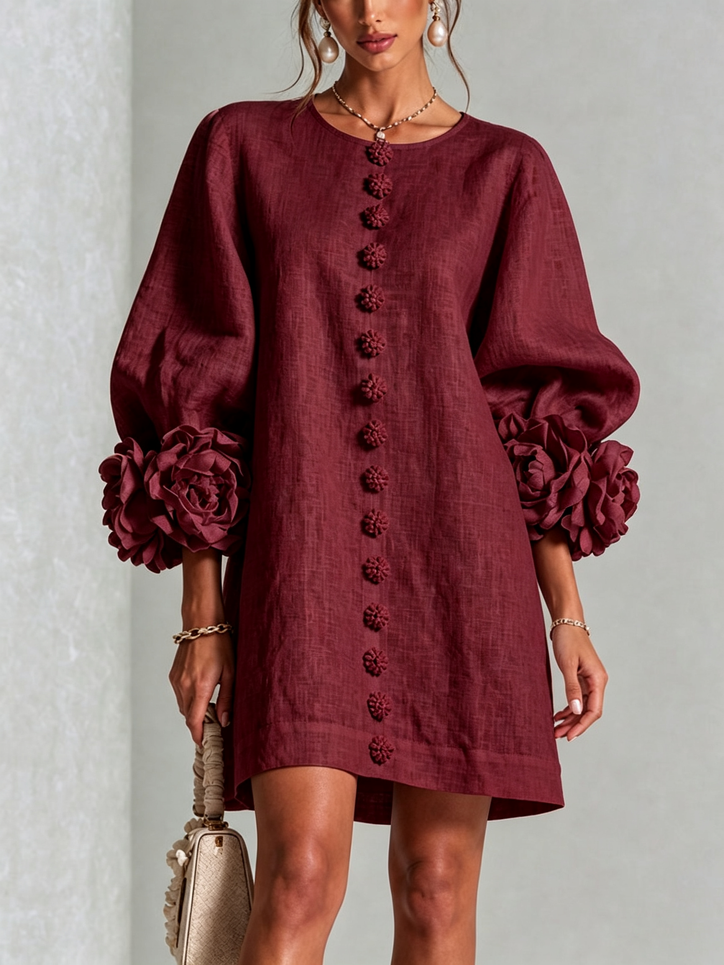 Rumi | Minivestido con estampado floral y botones, con llamativos puños florales