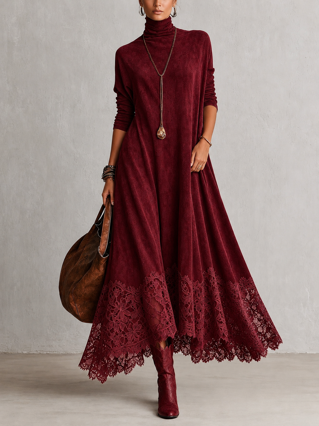 Antonella | Vestido Elegante de estilo vintage con efecto ante y bajo de encaje