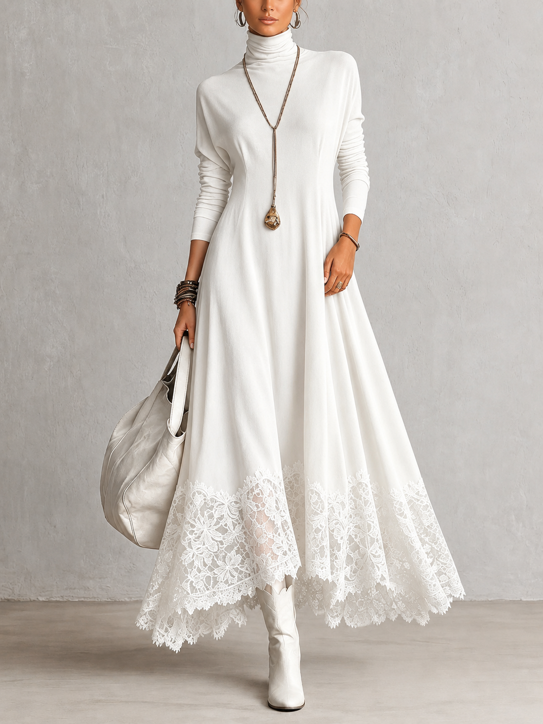 Antonella | Vestido Elegante de estilo vintage con efecto ante y bajo de encaje
