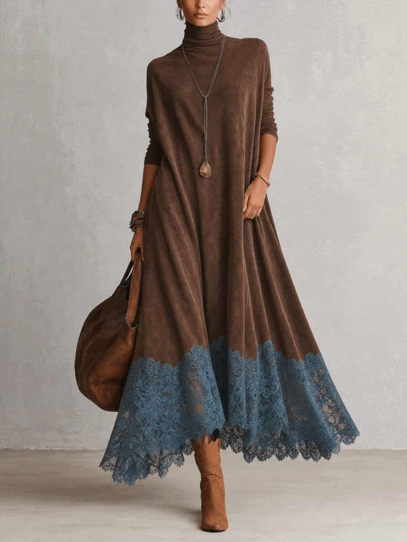 Antonella | Vestido Elegante de estilo vintage con efecto ante y bajo de encaje