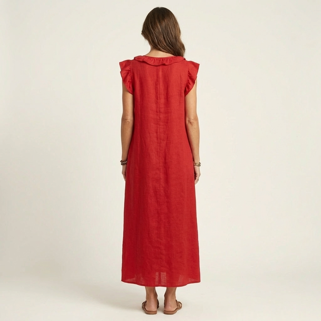 Anita - Vestido largo con cuello en V y volantes