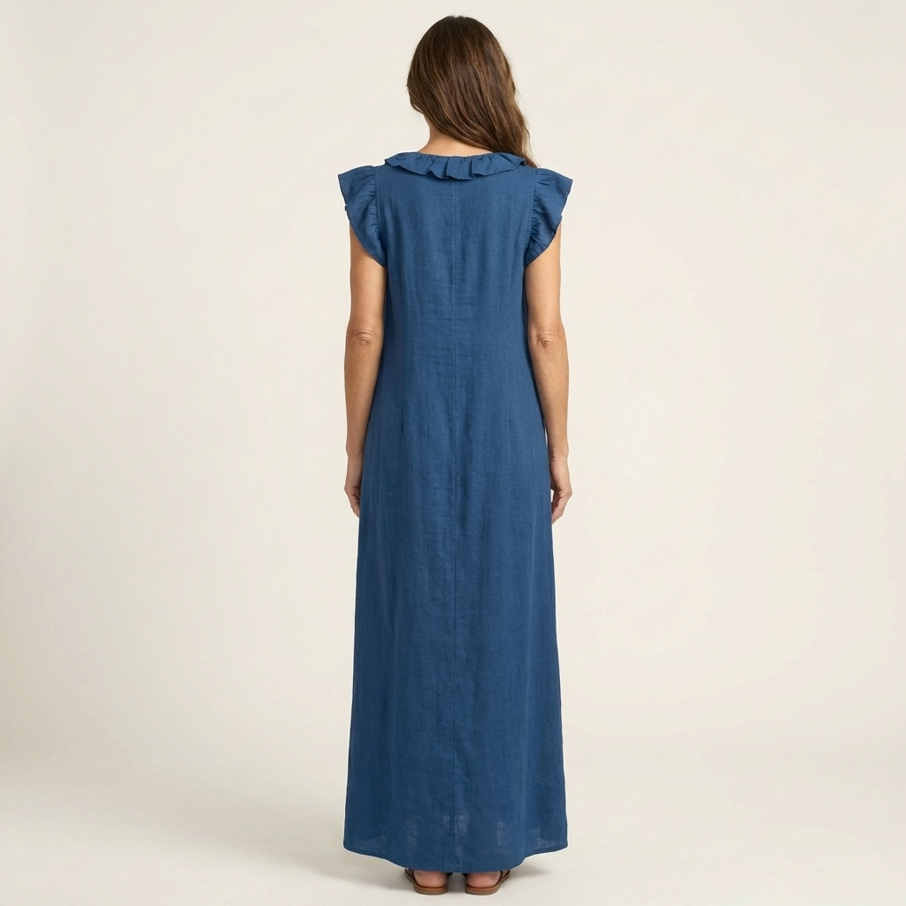 Anita - Vestido largo con cuello en V y volantes