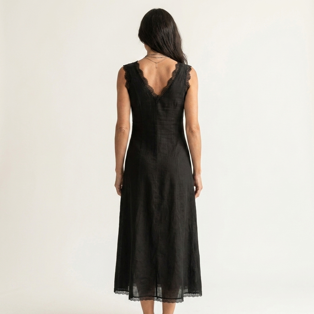 Maria | Vestido Midi Elegante con Escote en V sin Mangas y con Encaje