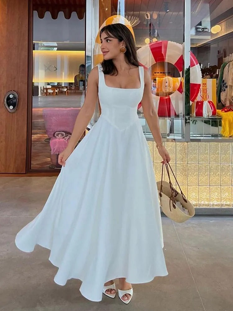 Aroa – Vestido midi elegante sin mangas
