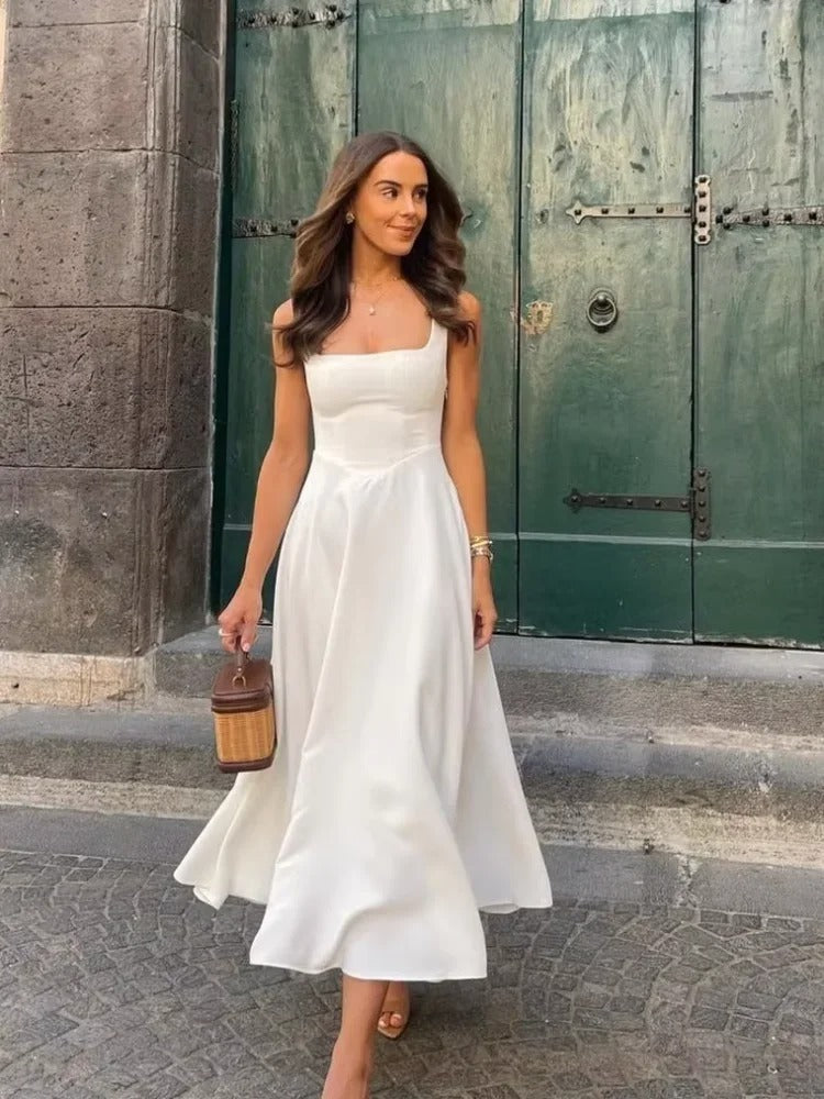 Aroa – Vestido midi elegante sin mangas