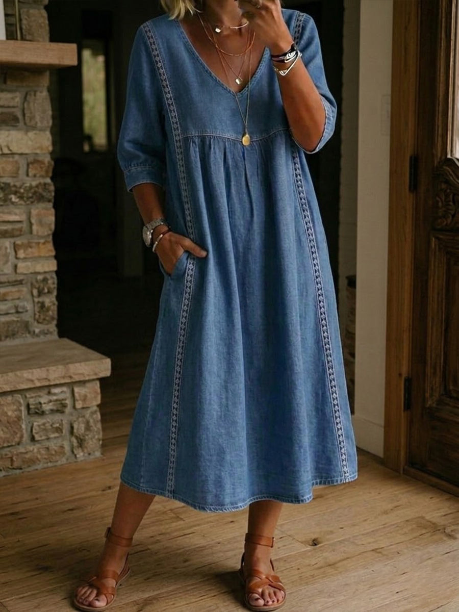 Life - Vestido Midi Denim con Escote V