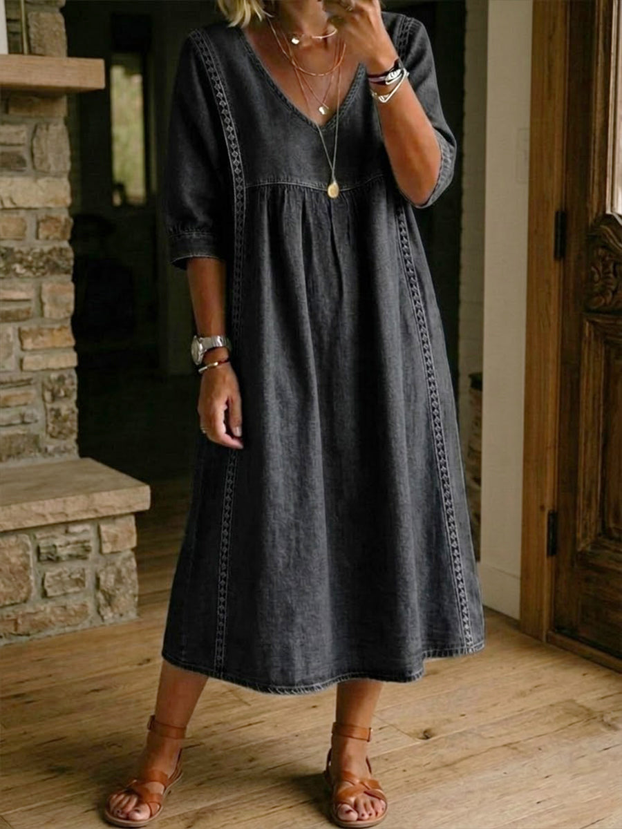 Life - Vestido Midi Denim con Escote V