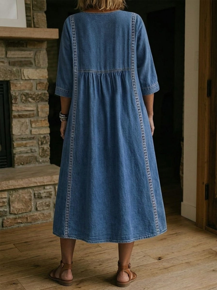 Life - Vestido Midi Denim con Escote V