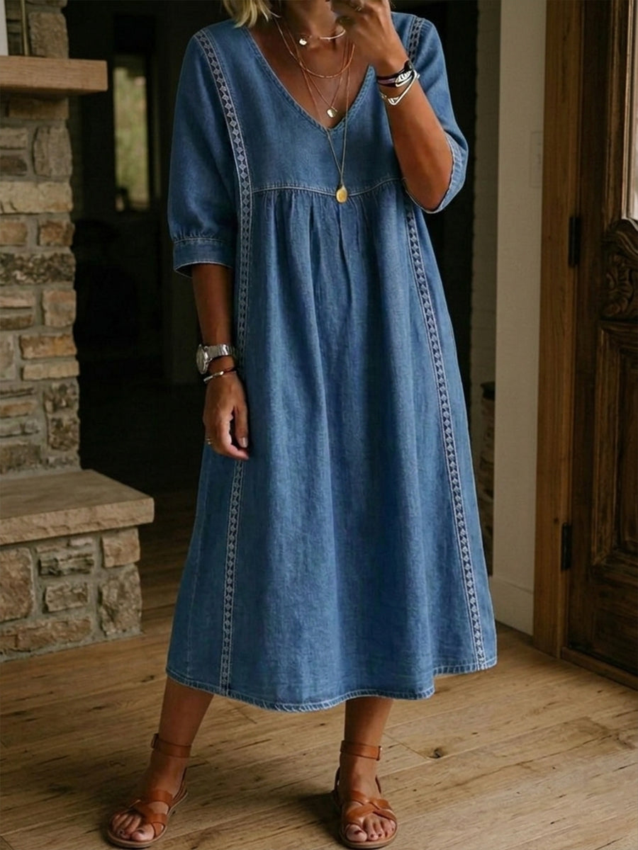 Life - Vestido Midi Denim con Escote V